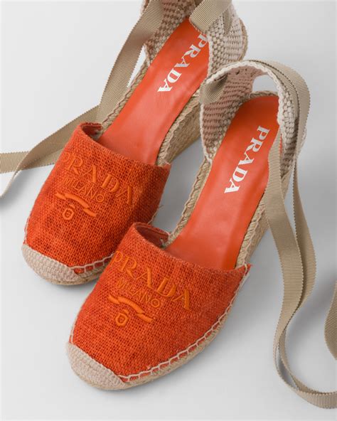 Orange Linen espadrille wedge sandals 